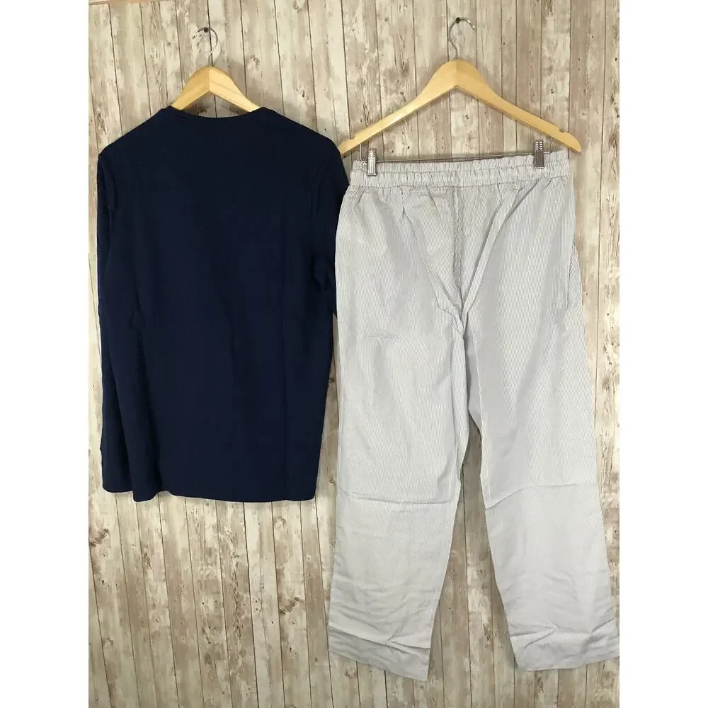 De Facto Pajama Set Mens Medium Sleep Set Lounge Pants Shirt Blue N90